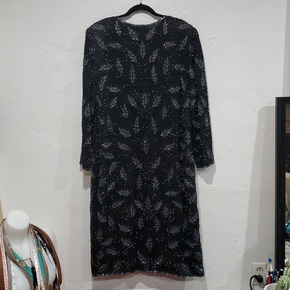 Black Leaf Pattern Long Coat - image 7